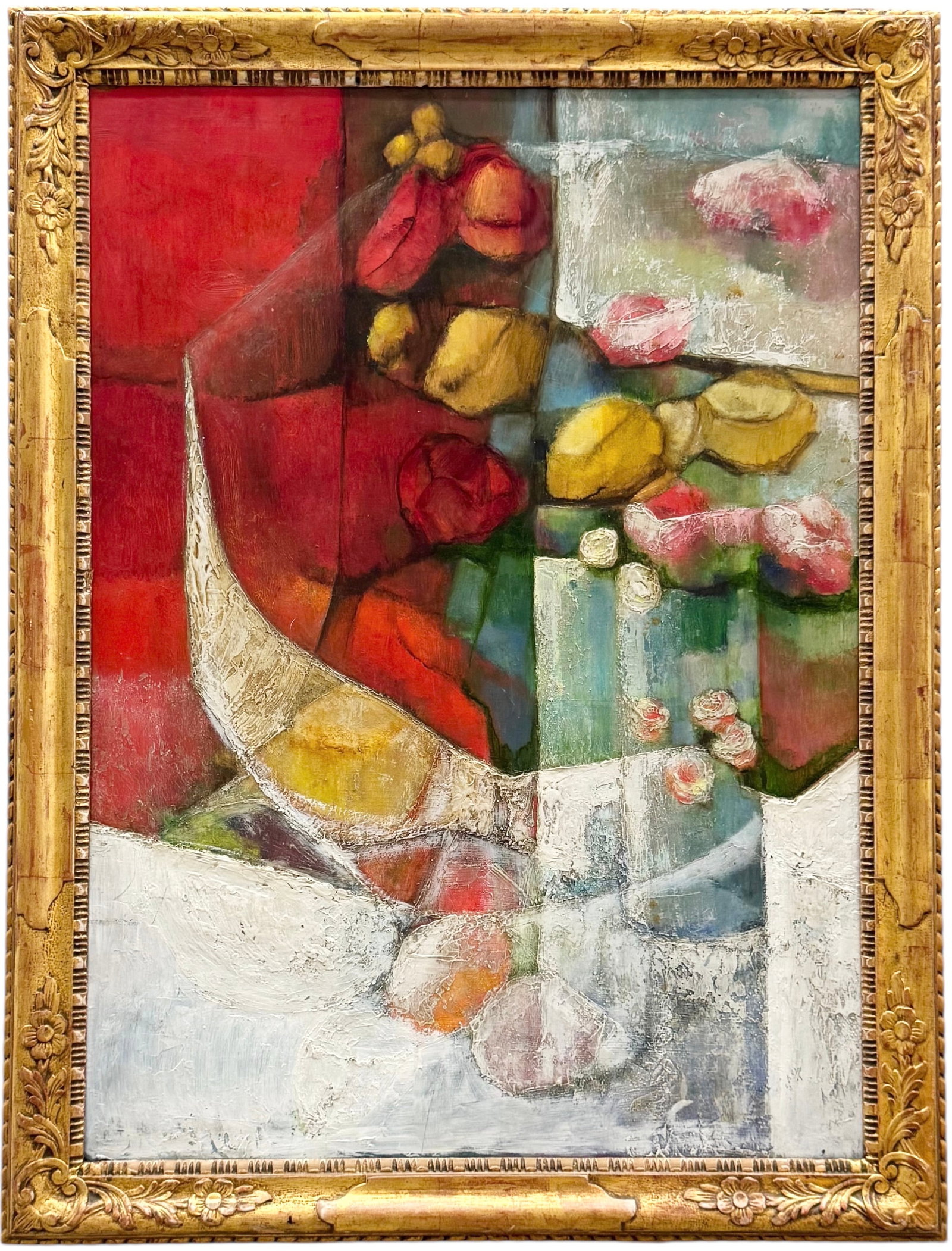 PAT EDELSTEIN Abstract Still Life Miami Artist "Tutti - Frutti": Oil on board 31 x 22 in, 36 x 27 in (framed). Domestic Flat Shipping Price: $110