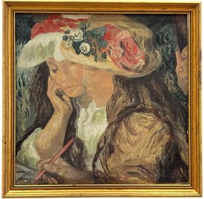 Modernist Double Portrait Oil Painting Of A Pair Of Young Girls