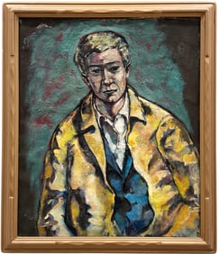 American School 1930's Modernist Male Portrait Oil Painting On Canvas