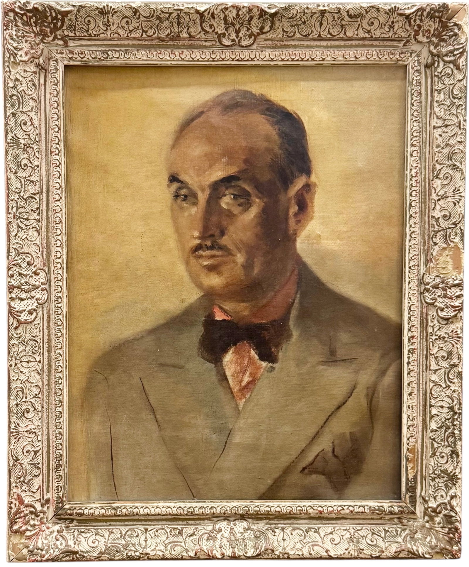 1920's American School Portrait Of Distinguished Gentleman Oil Painting: Oil on canvas 18 x 14 in, 22.5 x 18.5 in (framed). Domestic Flat Shipping Price: $60