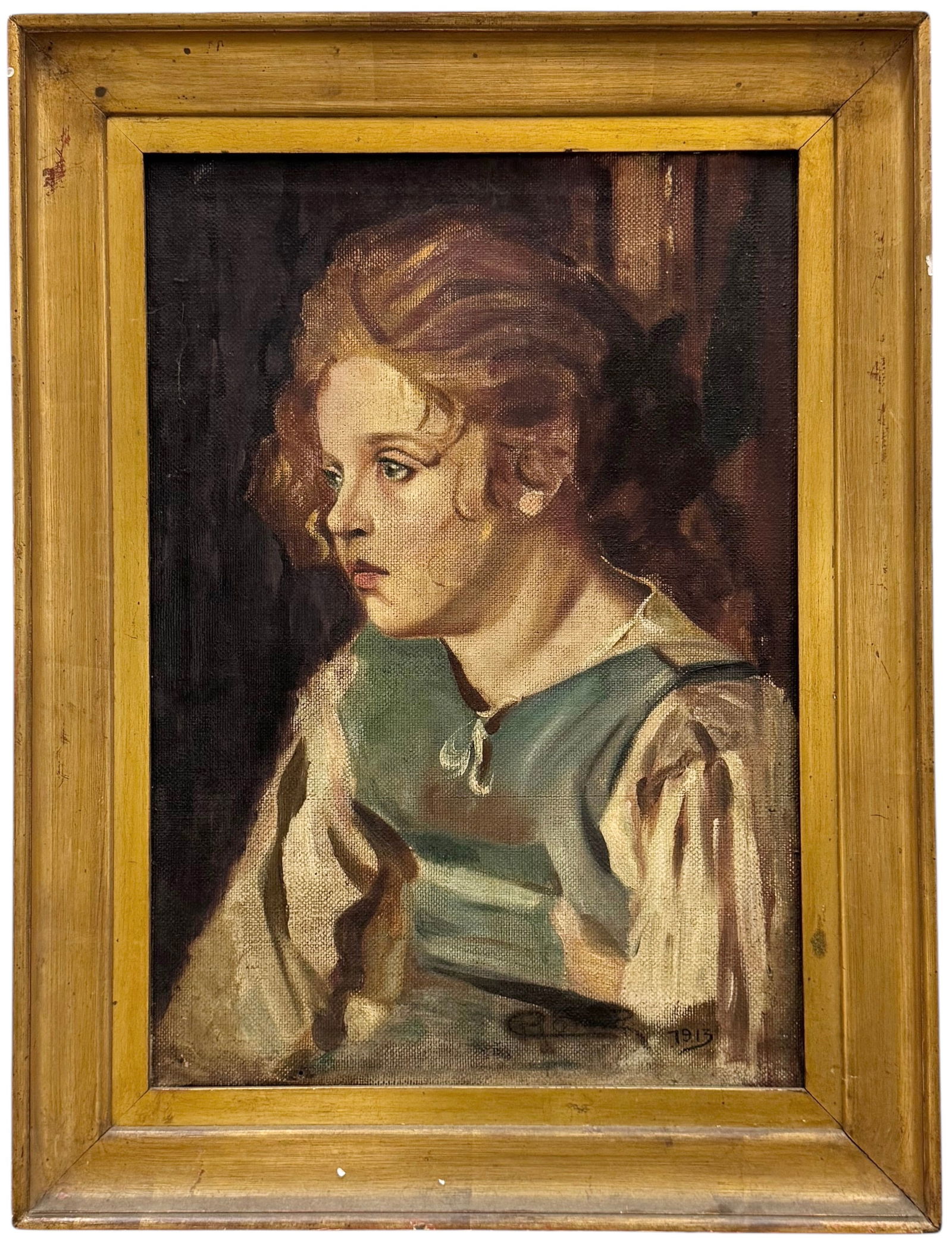 Early 20th Century English School Portrait Of A Young Girl Signed & Dated 1913 (1 of 3)