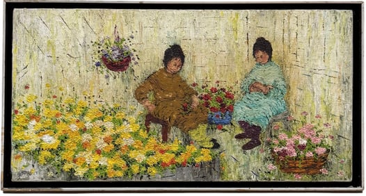MILDRED BARRETT (20th c, American) Flower Market, Nicely Framed