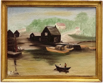 Primitive Southern School Black Art Oil Painting On Board