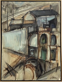Nicely Framed Mid-Century Modernist Cityscape Signed Oil Painting