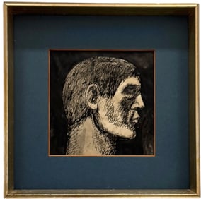 Mid-Century Expressionist Portrait Of A Man, Ink Drawing