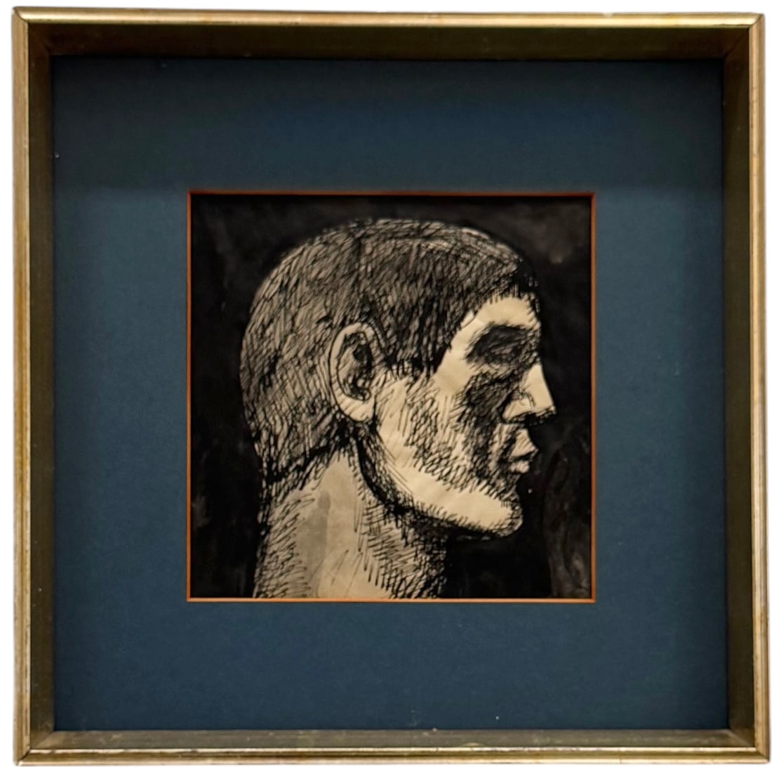 Mid-Century Expressionist Portrait Of A Man, Ink Drawing (1 of 2)