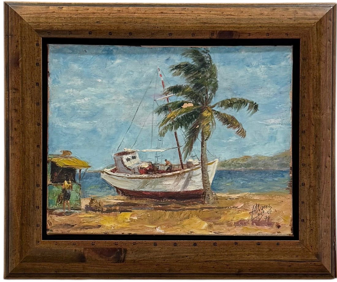 LUIS ALVAREZ DE LUGO (b. 1923, Venezuela) Impressionist Beach Landscape With Boat (1 of 4)