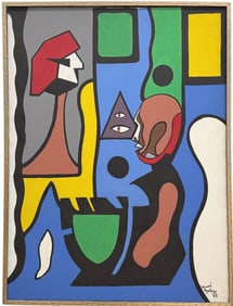 "The Idol" Large 1970's Hard Edge Abstract Signed Oil Painting