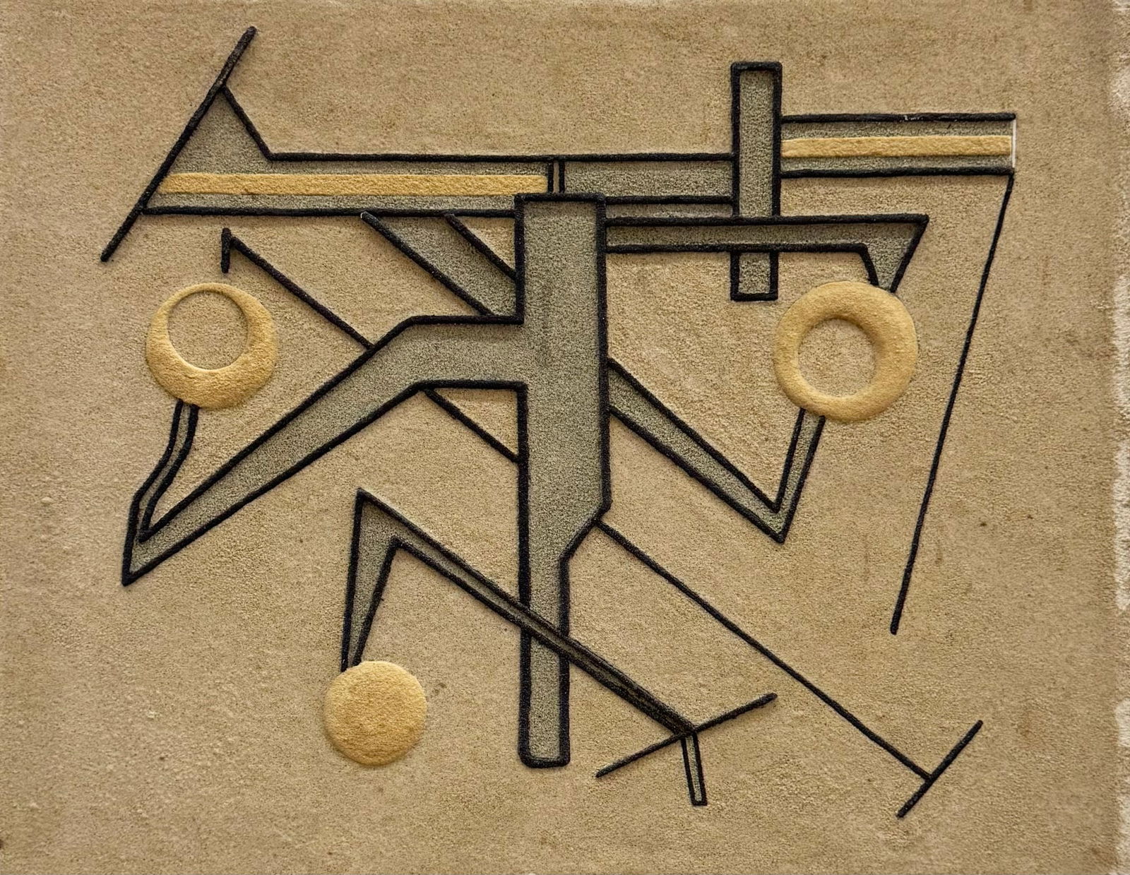 Vintage 1980's Post Modern Constructivist Abstract Oil & Sand Painting (1 of 2)