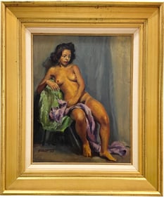 1940's American School Nude Nicely Framed Signed Oil On Canvas Painting