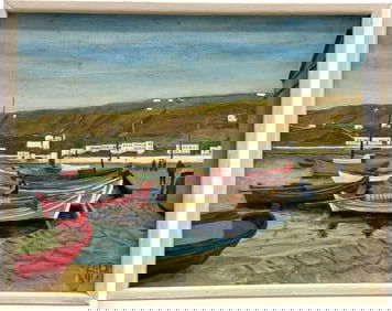 1970's Harbor Scene Of Mykonos, Greece Signed Oil Painting On Canvas