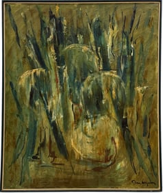 Mid-Century Abstract Expressionist Signed Oil Painting Muted Colors