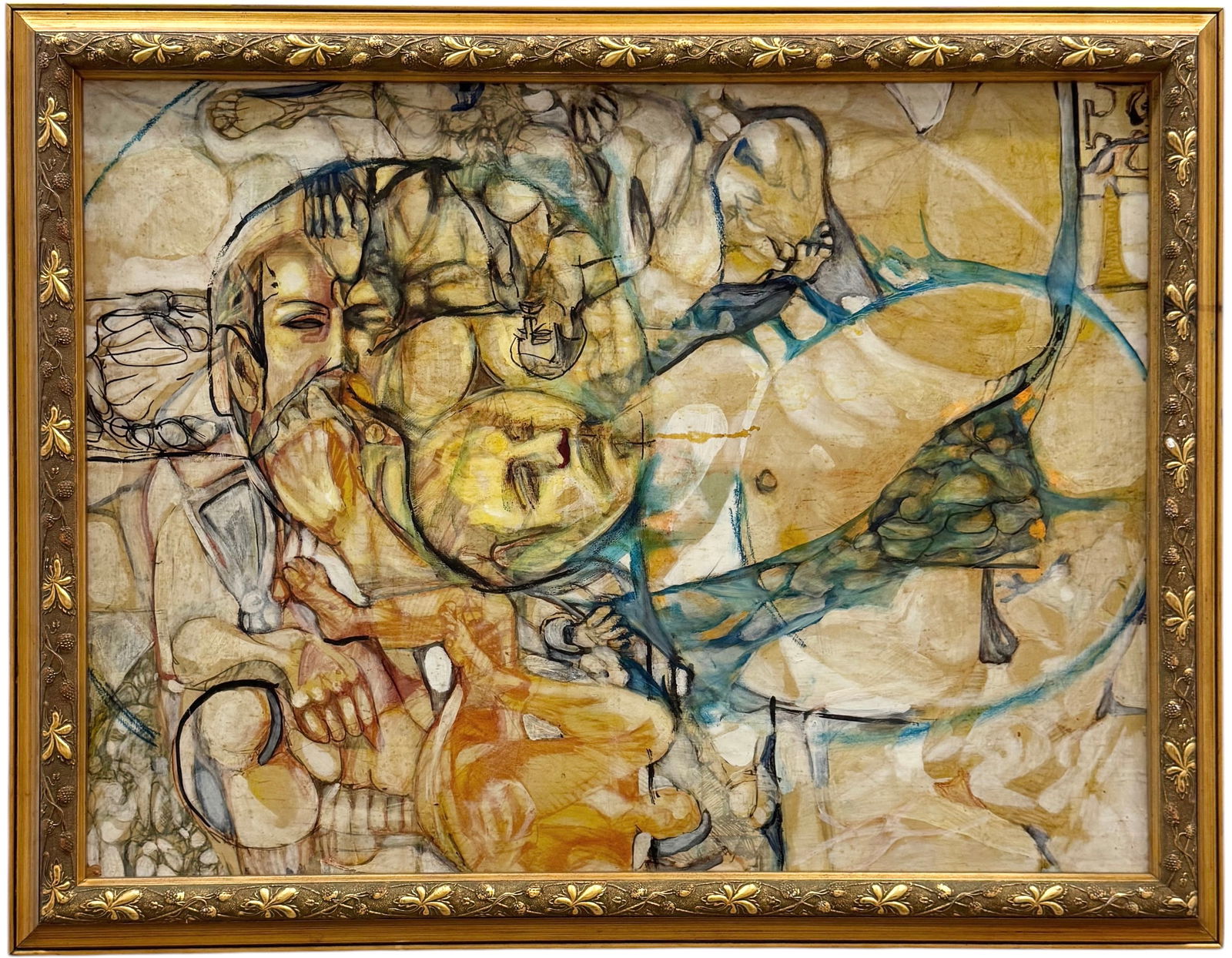 Large Vintage Abstract With Figures Painting Unknown Artist (1 of 5)