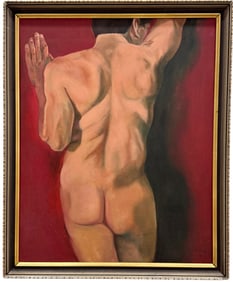 Vintage American School Male Nude Signed Oil Painting On Canvas