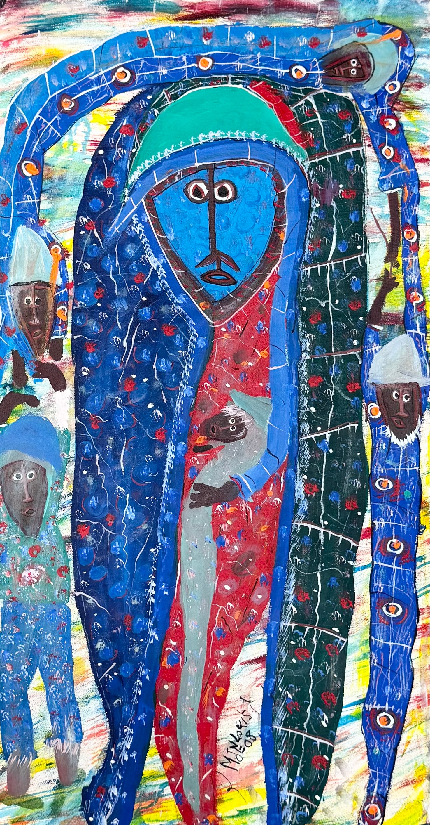 Maxan Jean Louis (Haitian, b.1966) Abstract: Oil on canvas 29 x 16 in. Un-stretched. Shipped rolled $45