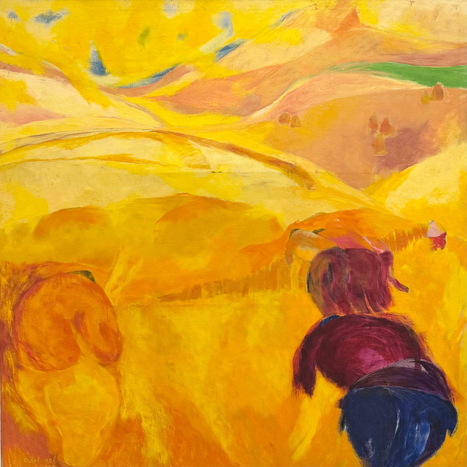 GILBERTO DEL SOL (20th c, Italy, Brazil) Monumental Abstract: Oil on canvas 63 x 63 in. Pick up only