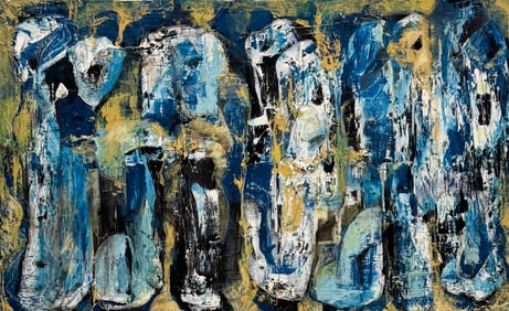 Large Abstract Expressionist Painting With Figures Artist Unknown