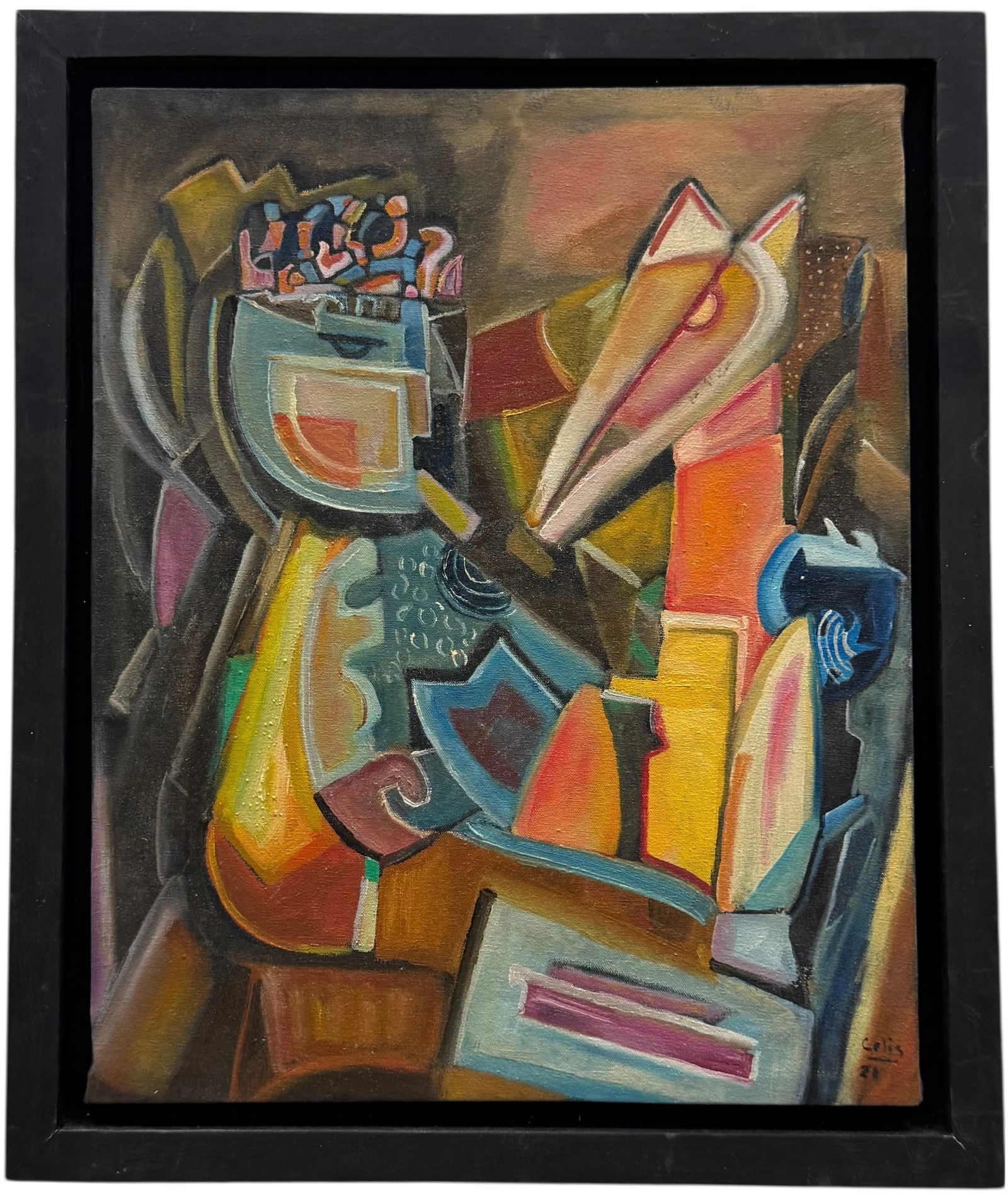 Nicely Framed Figural Abstract Signed Oil On Canvas Painting (1 of 3)