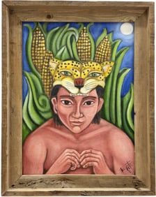 Mexican Mayan Portrait Signed Oil Painting