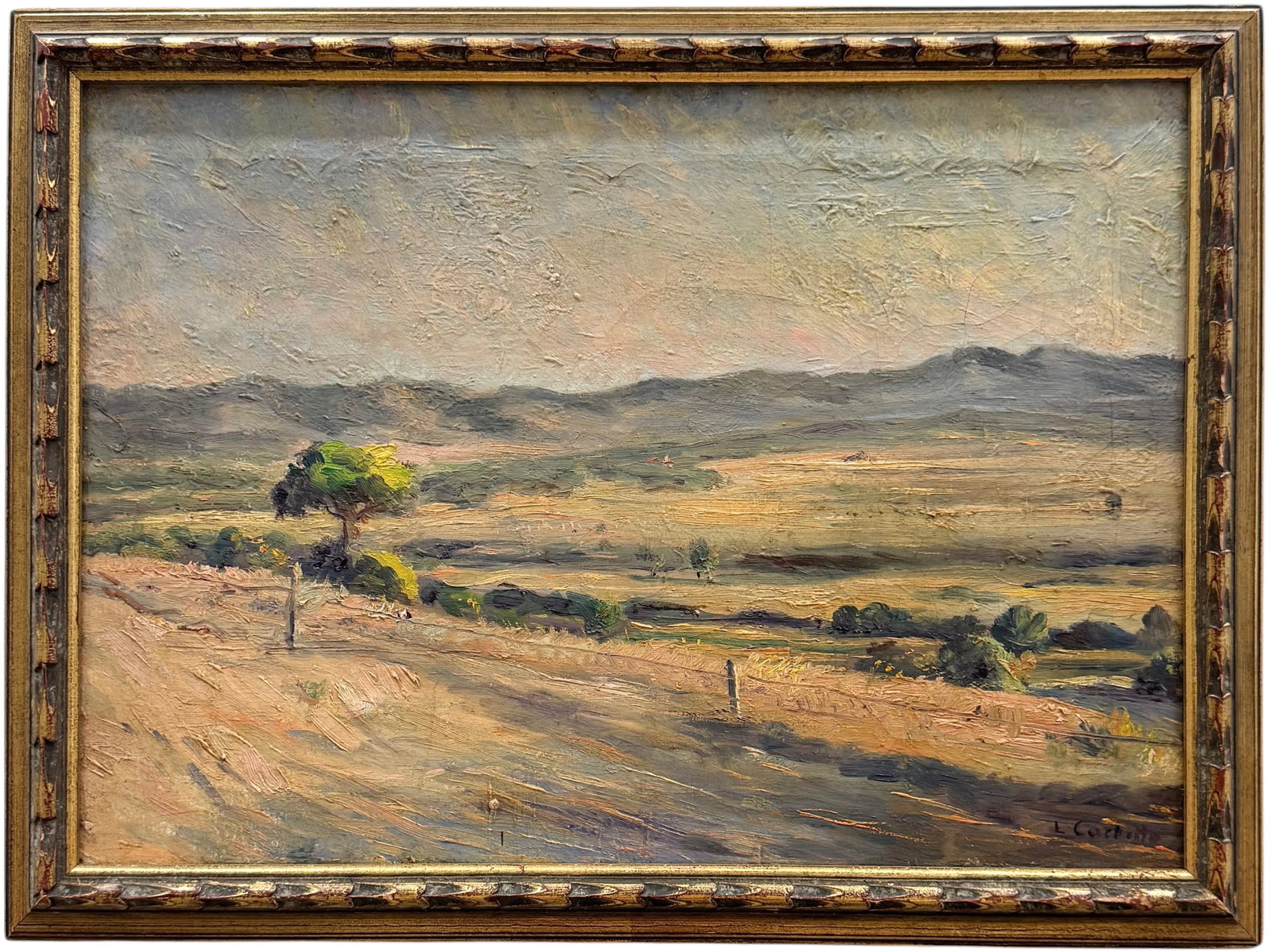 Impressionist Desert Landscape With Mountains Signed Oil Painting: Oil on canvas 21 x 15 in, 23.5 x 17.5 in. Domestic Flat Shipping Price: $55
