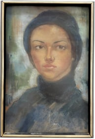 1940's French School Modernist Portrait Of A Woman Paris Signed & Dated 1945