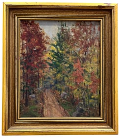 19th Century French School Impressionist Forest Landscape Faded Signature Oil Painting
