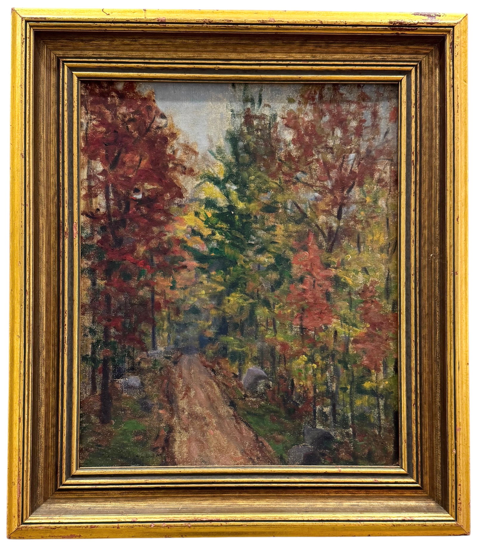 19th Century French School Impressionist Forest Landscape Faded Signature Oil Painting (1 of 3)