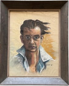Vintage 1940's Nicely Framed Signed Pastel Portrait Of A Handsome Man