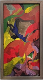 Mid-Century American Abstract Oil Painting Signed Fish