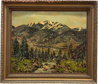 Early 20th Century American Western Rocky Mountain Landscape Oil Painting