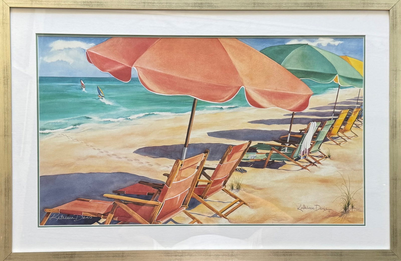 Kathleen Davis (20th c, American) Beach Day, Large Watercolor (1 of 3)