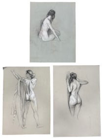 (3) Grouping Of Female Nude American Pastel Drawings