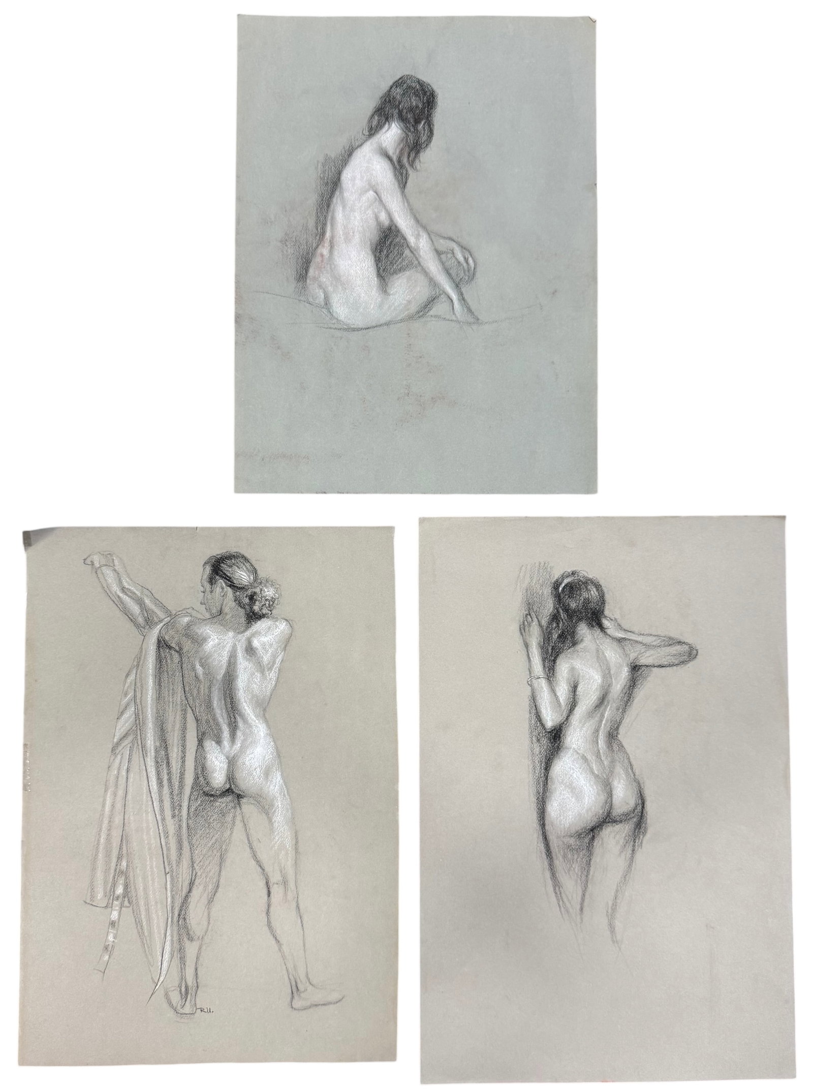 (3) Grouping Of Female Nude American Pastel Drawings: Pastel on paper. Size 18 x 12 in (largest)