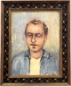 American Modernist Male Portrait Nicely Framed Signed Oil Painting