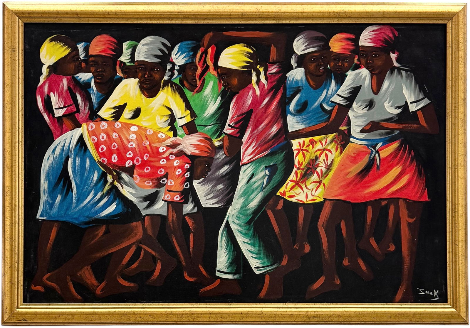 Haitian School Modernist Voodoo Dance Signed Painting (1 of 3)
