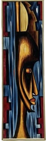 African School Nigerian Mask Signed Oil Painting