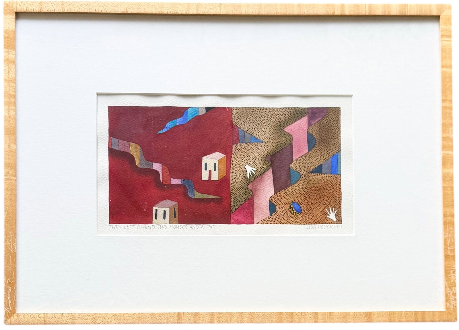 LISA HOUCK (20th c, American) Southwestern Landscape: Watercolor 10 1/2 x 5 in, 12 1/4 x 14 1/2 in (framed). Domestic Flat Shipping Price: $55