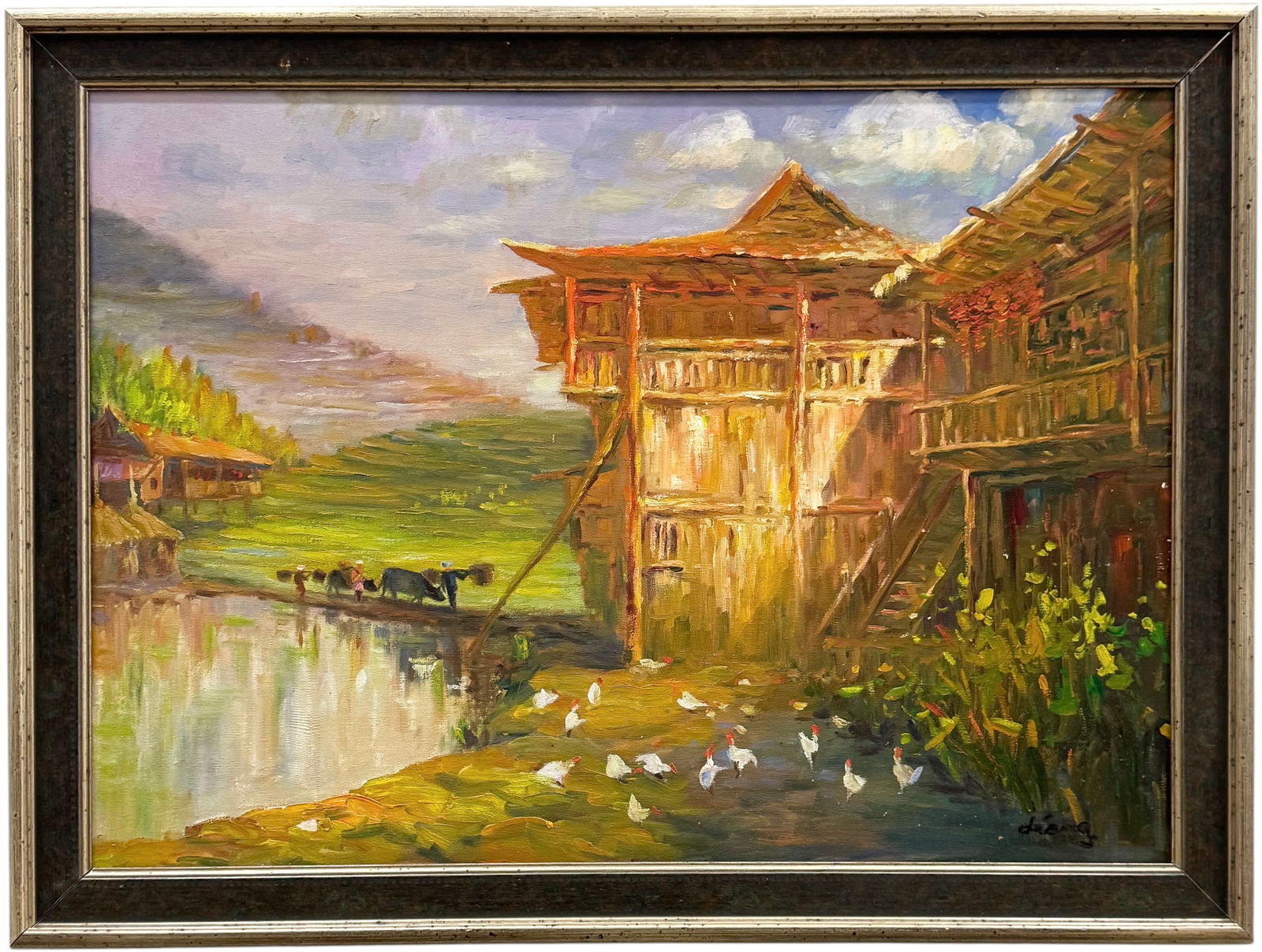 Southeast Asian Impressionist Landscape With Waterfall Signed Painting (1 of 3)