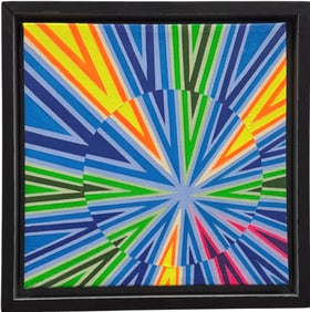 Colorful Contemporary Op Art Abstract Nicely Framed Painting On Canvas