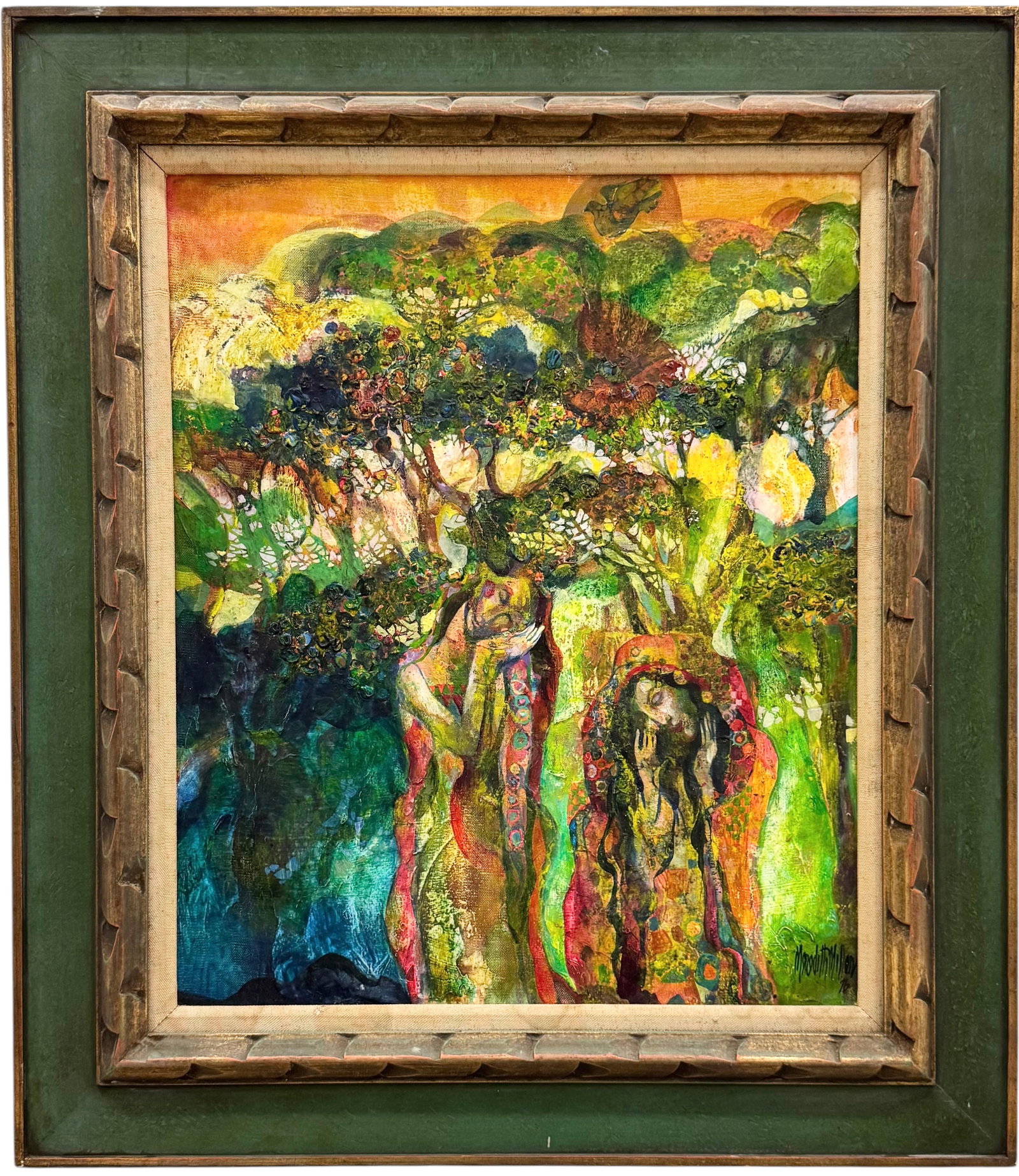 MEREDITH MILLER (20th c, American): Oil on canvas 24 x 20 in, 32 x 28 in (framed). Domestic Flat Shipping Price: $80