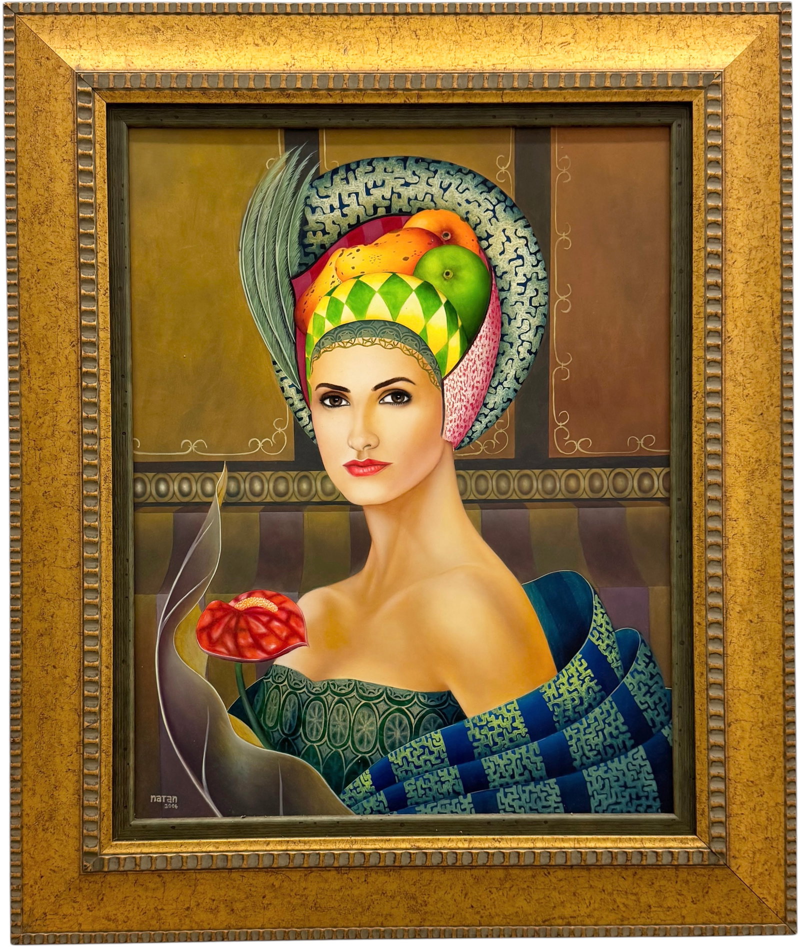 NATAN ZUNIGA (20th c, Honduras) Portrait: Oil on canvas 24 x 19 in, 32 x 29 in (framed). Domestic Flat Shipping Price: $80