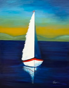 Monumental Contemporary Sailboat Signed Acrylic On Canvas Painting