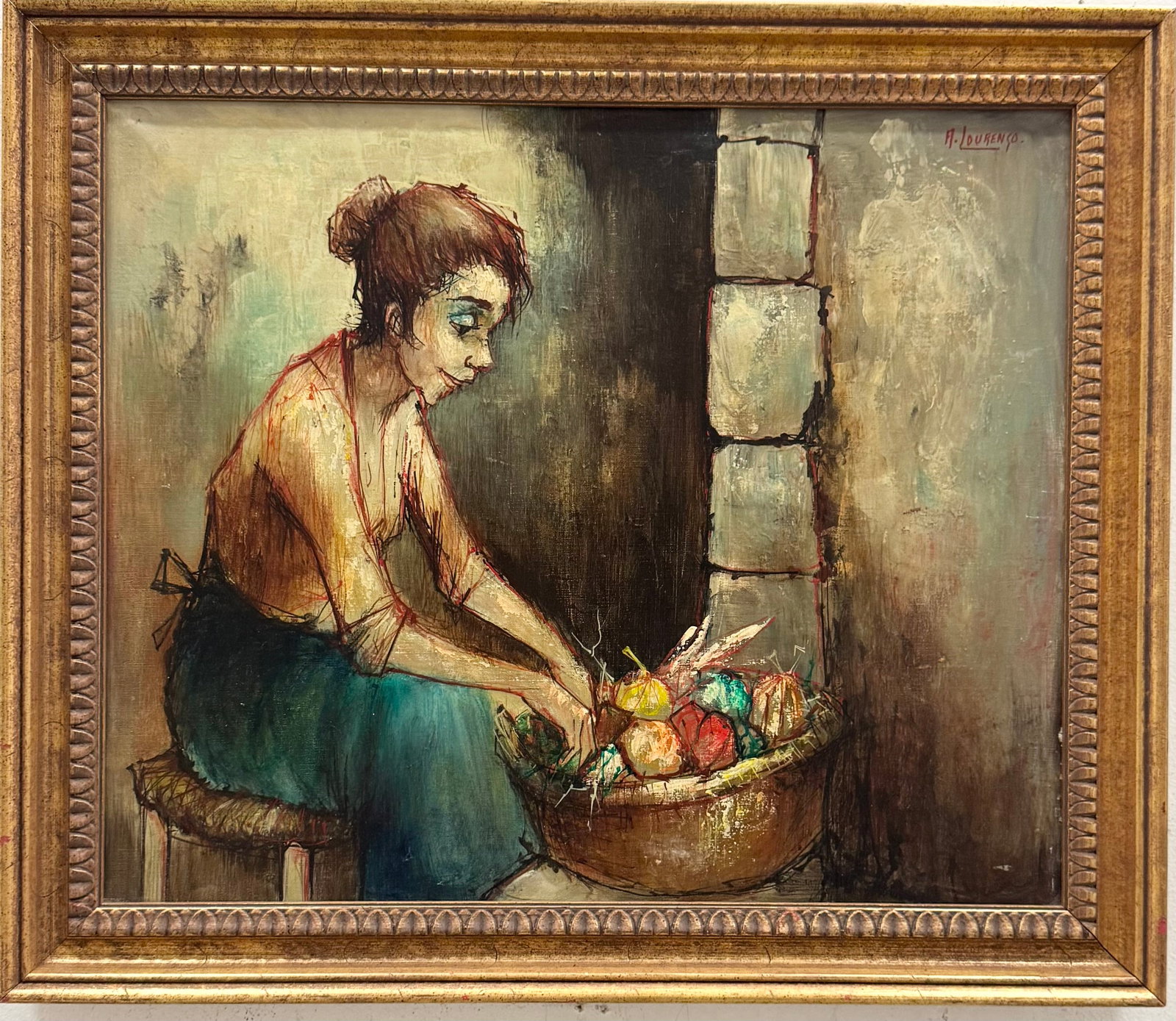 ARMAND LOURENCO (1925-2004, French): Oil on canvas 28 x 24 in (framed). Domestic Flat Shipping Price: $80