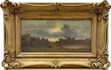 19th Century European School Oil On Panel Landscape Signed Painting, Possibly German