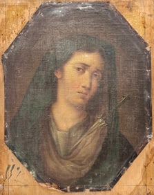 European School, Portrait Of Virgin Mary Our Lady Of Sorrows Old Master Oil On canvas
