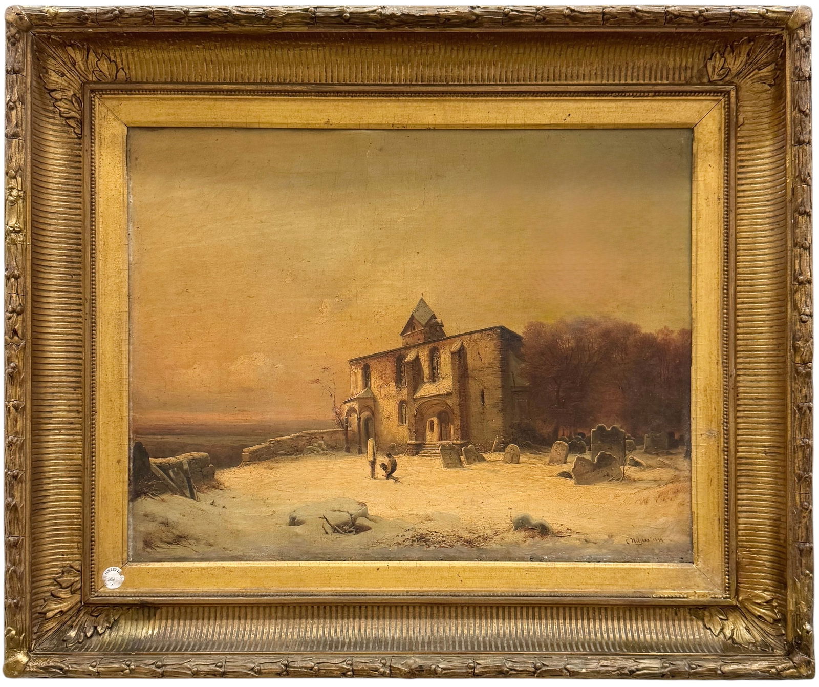 CARL HILGERS (1818-1890, German) Winter Cemetery Fluted Cove Frame Christie's Labels (1 of 5)