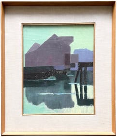 Europeal, Possibly Italian Abstract Harbor Scene "Roma" Painting Writing Verso