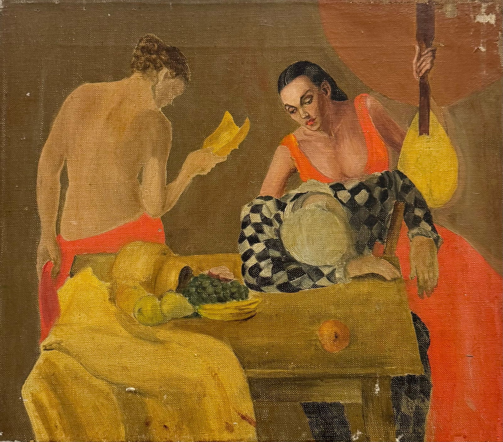 Mid-Century Surrealist Modernist Unsigned Oil Painting On Canvas Philadelphia Stamp (1 of 2)