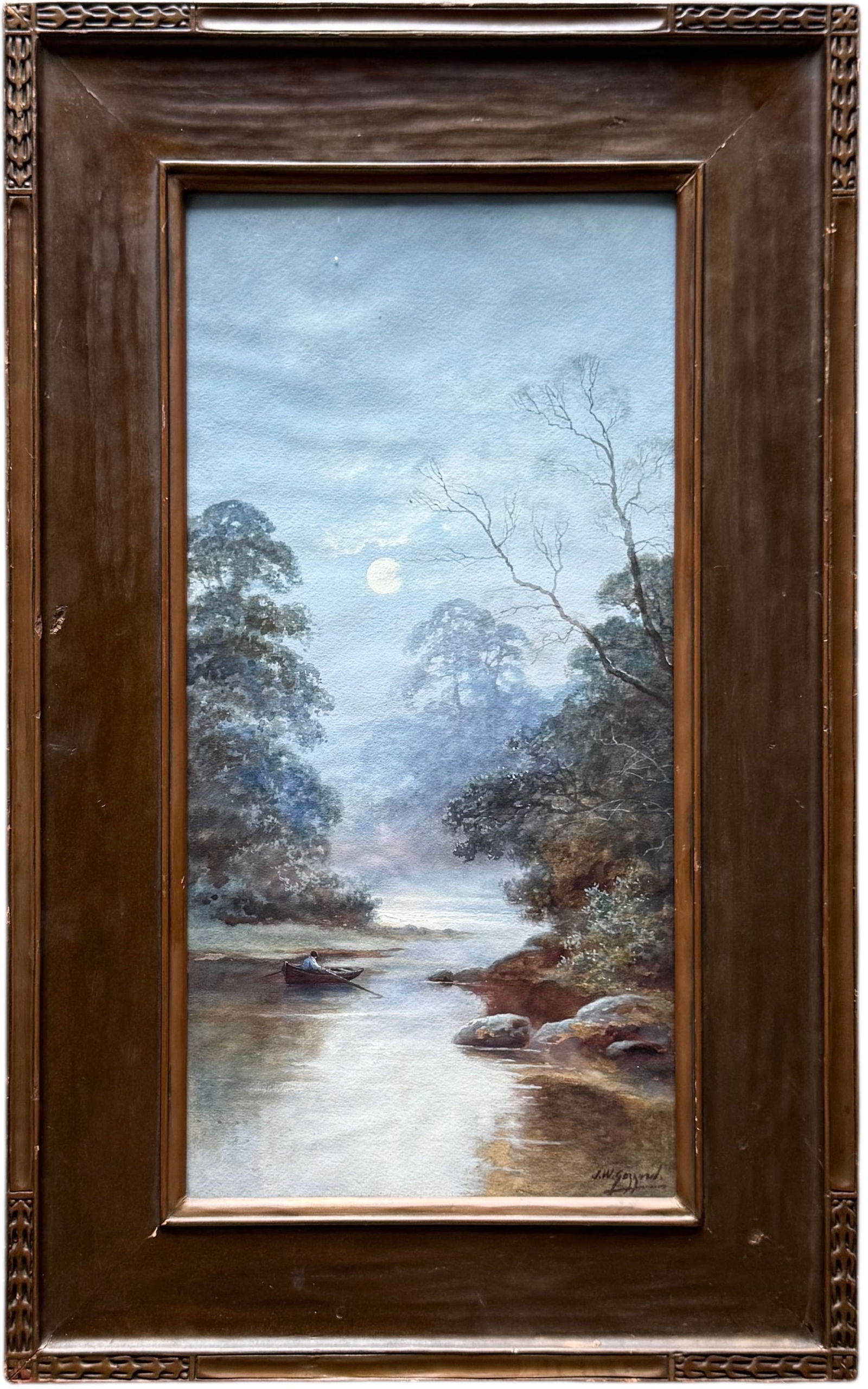 JAMES WALTER GOZZARD (1861-1926, English) Moonlit Tonalist River Landscape (1 of 3)