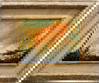 Nicely Framed Modernist Harbor Scene Abstract With Boats Signed Illegibly Oil Painting